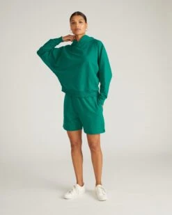 French Terry Pullover Hoodie in Aventurine – Lightweight & Refined Fit