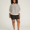 French Terry Pullover Hoodie - Ecru/Black Stripe Cropped Sweatshirt -UNIVERSAL STANDARD USTO1135 949 French Terry Pullover HoodieWhite Black Stripe 001 0475