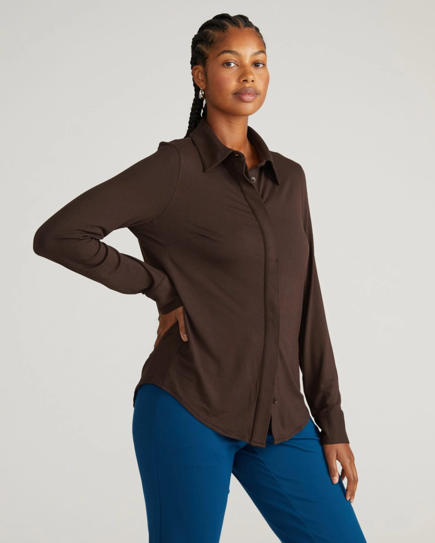 Elbe Liquid Jersey Shirt Classic Fit - Espresso 4 Elbe Liquid Jersey Shirt Classic Fit - Espresso - Image 2