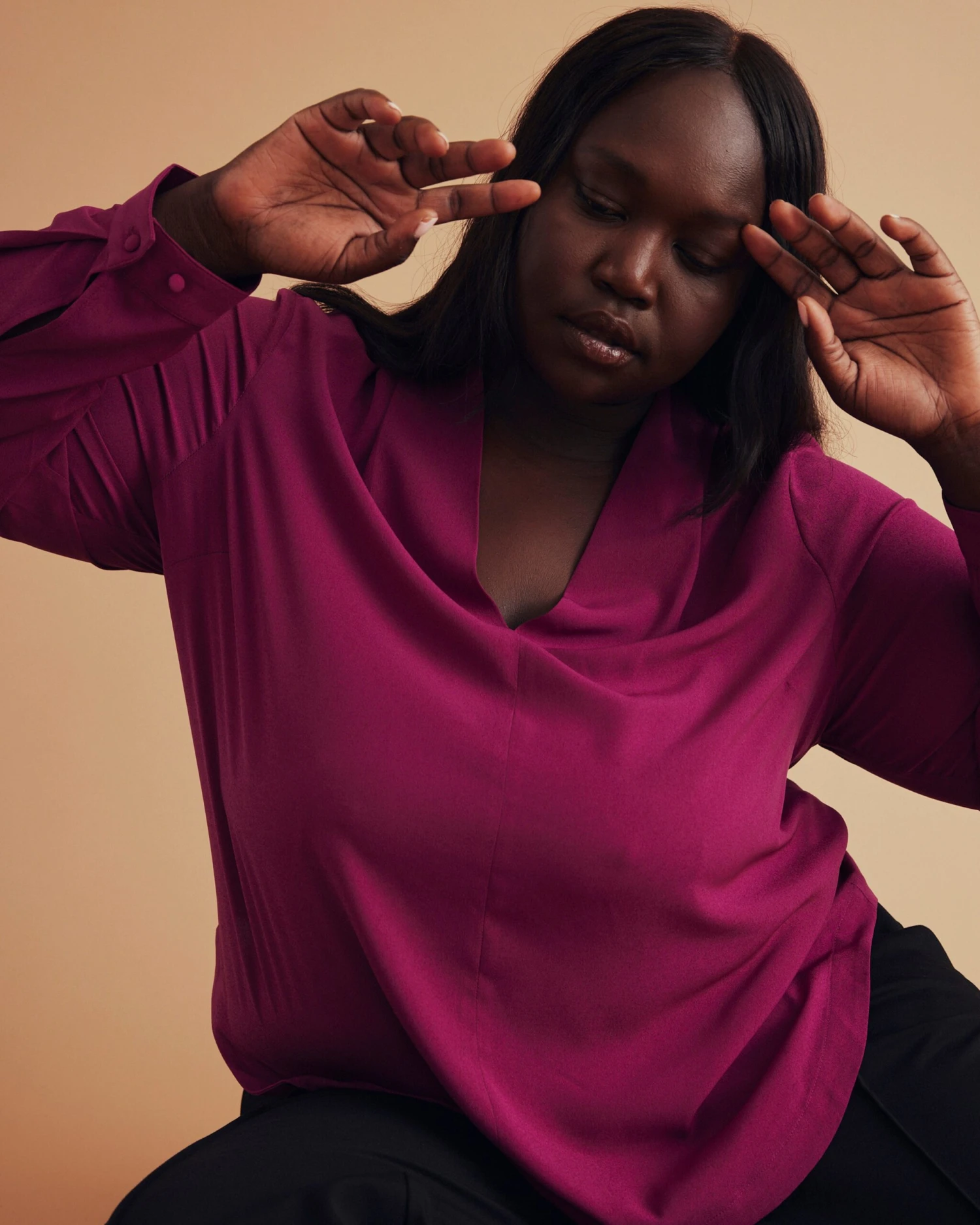 Better-Than-Silk Long Sleeve V-Neck Top - Goji Berry 3 Better-Than-Silk Long Sleeve V-Neck Top - Goji Berry