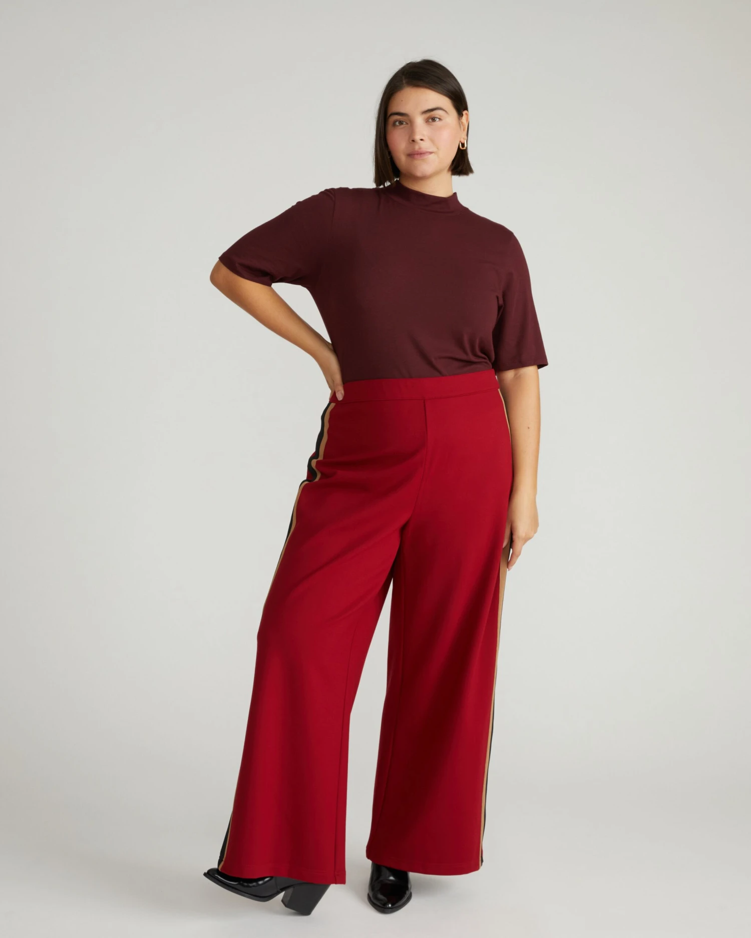 Black Cherry Modern Mock Neck Tee - Premium Peruvian Cotton Layering Top 3 Black Cherry Modern Mock Neck Tee - Premium Peruvian Cotton Layering Top