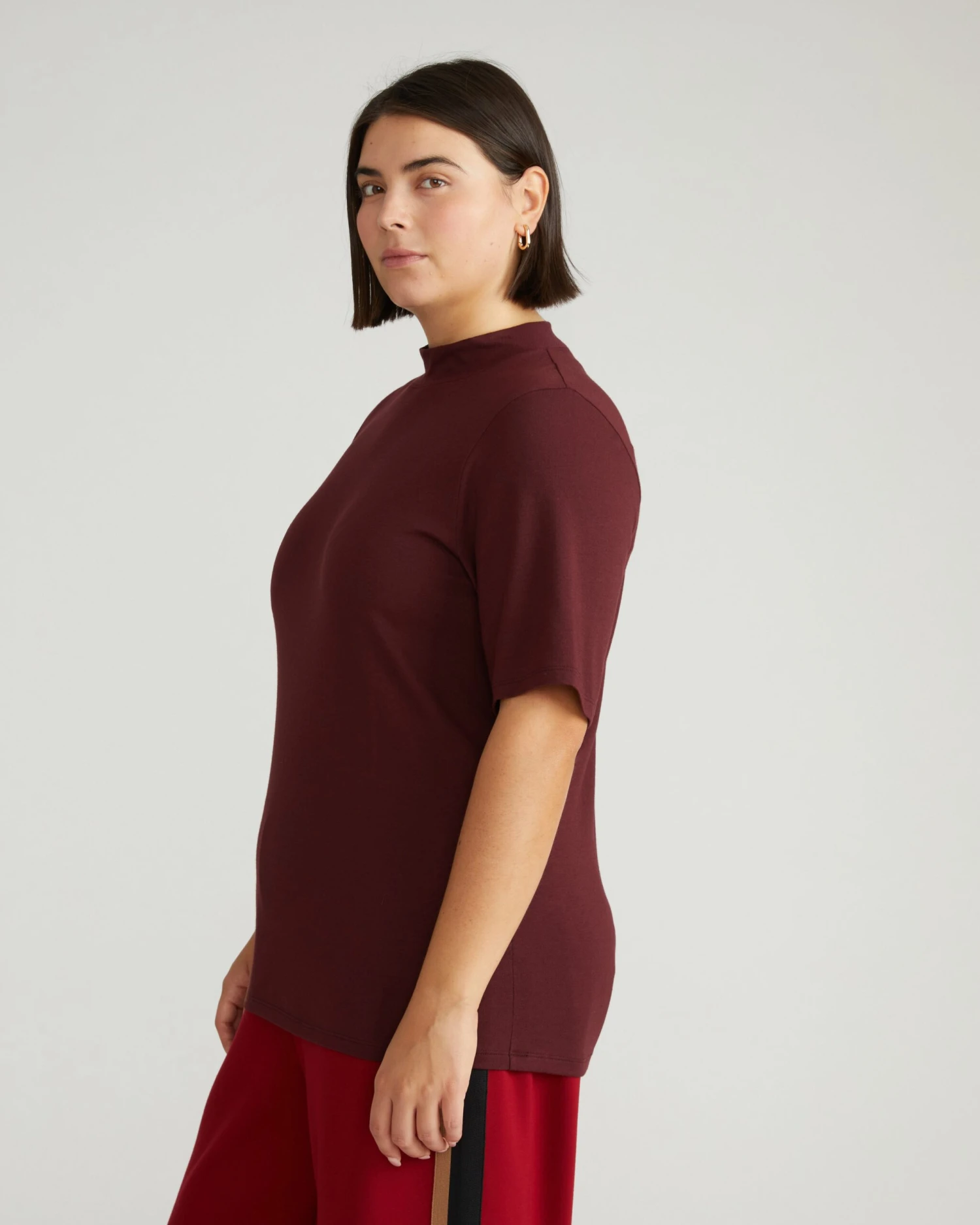 Black Cherry Modern Mock Neck Tee - Premium Peruvian Cotton Layering Top 4 Black Cherry Modern Mock Neck Tee - Premium Peruvian Cotton Layering Top - Image 2