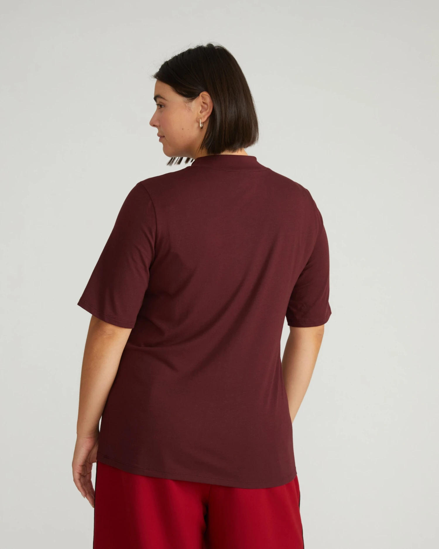 Black Cherry Modern Mock Neck Tee - Premium Peruvian Cotton Layering Top 5 Black Cherry Modern Mock Neck Tee - Premium Peruvian Cotton Layering Top - Image 3