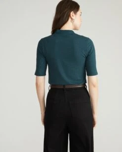 Premium Peruvian Cotton Mock Neck Tee - Deep Sea Layering Top -UNIVERSAL STANDARD USTO1178 259 Modern Mock Neck Tee Deep Sea 003 661