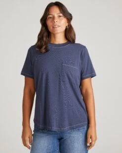 Washed Indigo Premium Peruvian Cotton Pocket Tee - Curved Hem