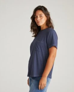 Washed Indigo Premium Peruvian Cotton Pocket Tee - Curved Hem -UNIVERSAL STANDARD USTO1266 993 Garcon Tee Washed indigo Look 002 005