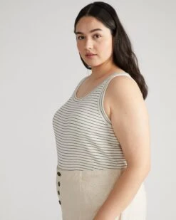 Roitfeld Ribbed Tank - Black Microstripe -UNIVERSAL STANDARD USTO1325 718 Roitfeld Ribbed Tank Black Microstripe 002 134