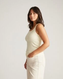 Roitfeld Ribbed Tank in Yellow Microstripe 10 Roitfeld Ribbed Tank in Yellow Microstripe -UNIVERSAL STANDARD USTO1325 917 Roitfeld Ribbed Tank Yellow Microstripe 002 031