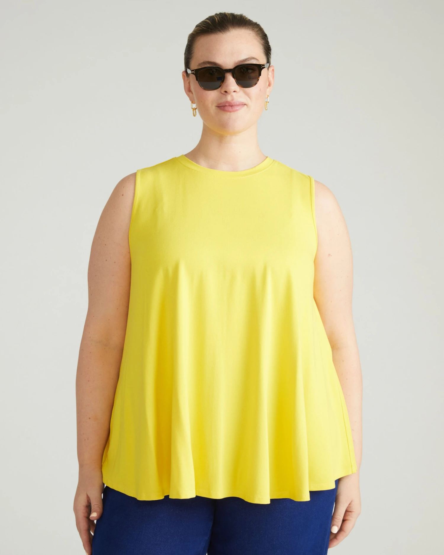 Yellow Flared Tank Top - Divine Jersey High Neck Sleeveless Top 3 Yellow Flared Tank Top - Divine Jersey High Neck Sleeveless Top