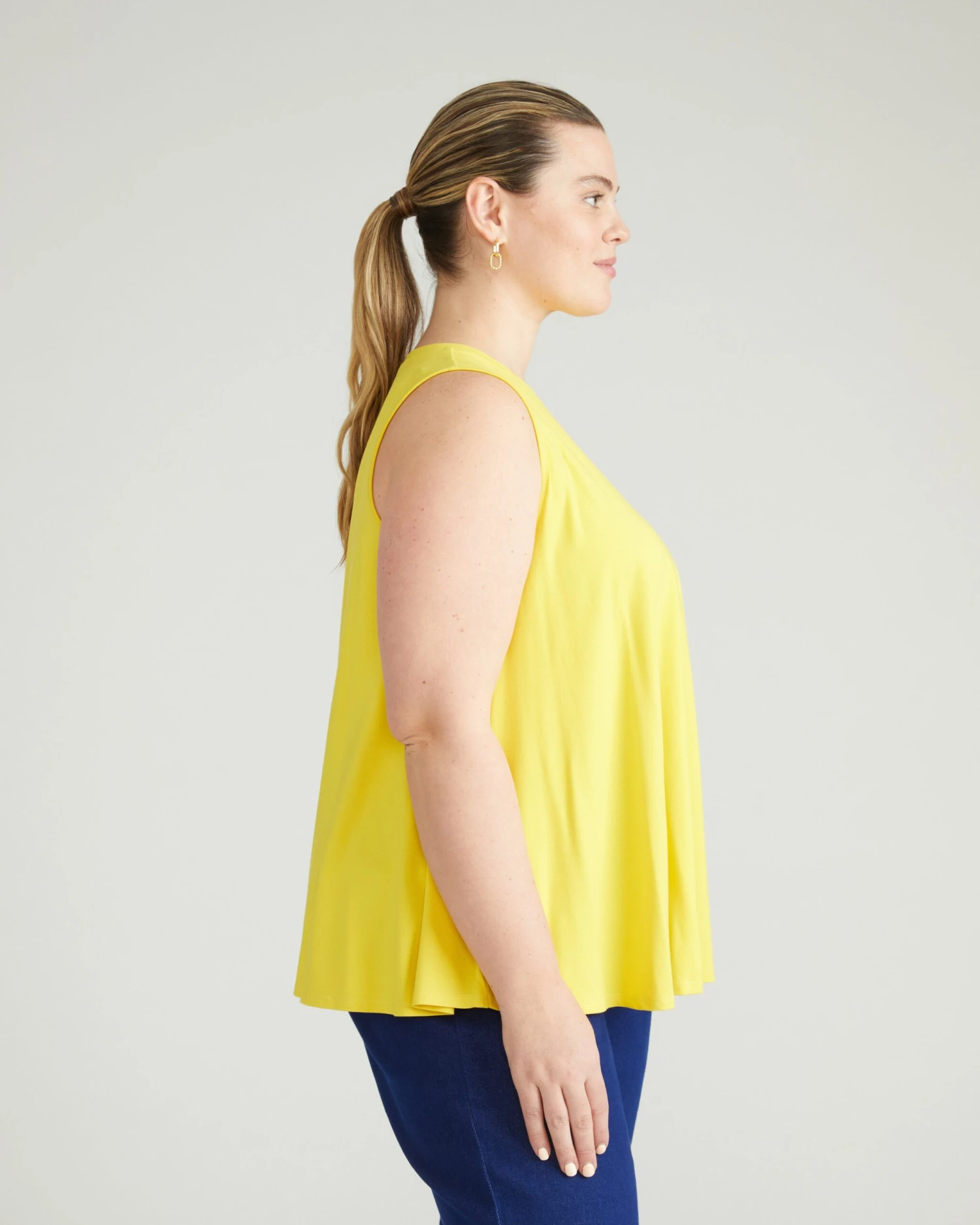 Yellow Flared Tank Top - Divine Jersey High Neck Sleeveless Top 4 Yellow Flared Tank Top - Divine Jersey High Neck Sleeveless Top - Image 2