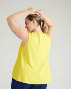 Yellow Flared Tank Top - Divine Jersey High Neck Sleeveless Top 7 Yellow Flared Tank Top - Divine Jersey High Neck Sleeveless Top -UNIVERSAL STANDARD USTO1432 027Heatwave Divine Jersey Flared TankYellow 003 006