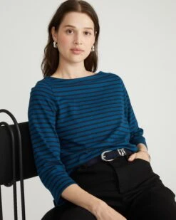 Belle Breton Stripe Jersey Tee - Deep Teal/Black