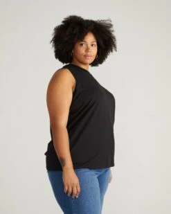 Patti Black Muscle Tank - Premium Peruvian Cotton Retro Tee -UNIVERSAL STANDARD USTO1620 001 Muscle Tee Black 002 004