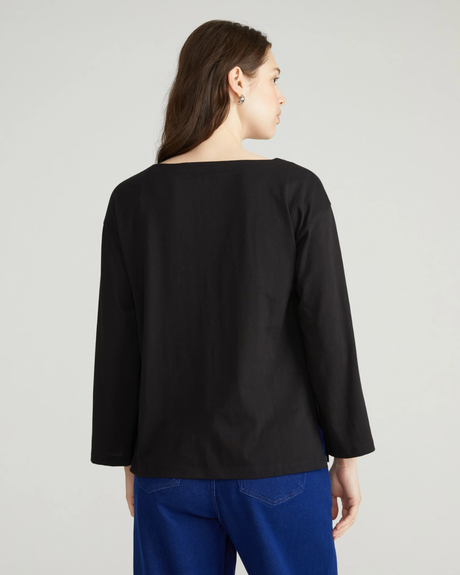 Breton Stripe Bell Sleeve Top - Elegant Black Knit Jersey - Image 3