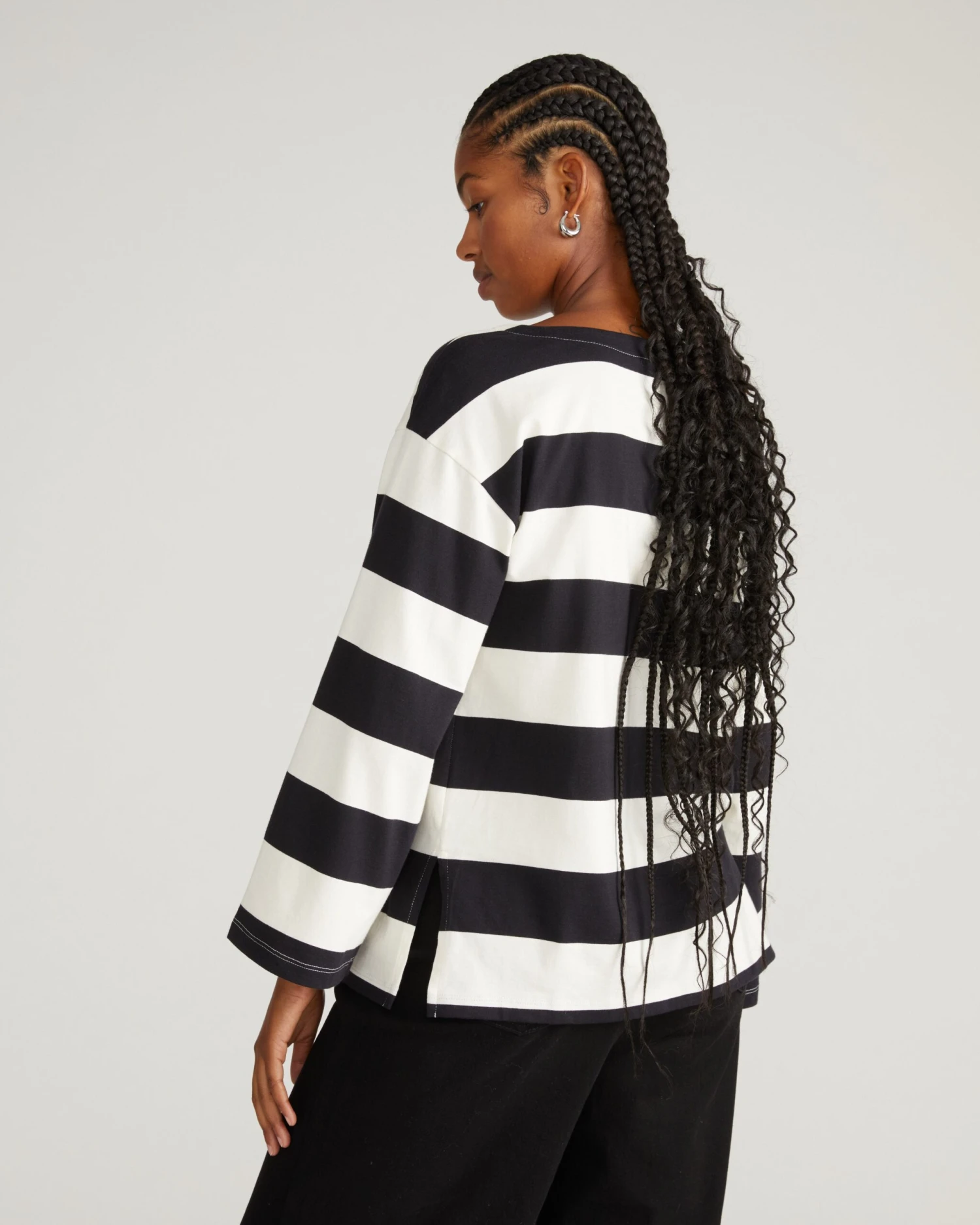 Breton Stripe Bell Sleeve Top - Ecru & Black Rugby Stripe - Image 6