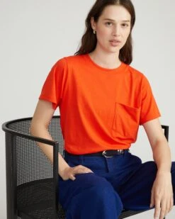 Premium Peruvian Cotton Breton Stripe Garcon Tee - Solid Poppy