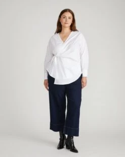 Beacon Stretch Poplin Wrap Shirt - White -UNIVERSAL STANDARD USTO1675XP 025 Beacon Stretch Poplin Wrap Shirt White 001 165