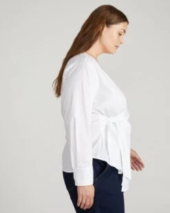 Beacon Stretch Poplin Wrap Shirt - White -UNIVERSAL STANDARD USTO1675XP 025 Beacon Stretch Poplin Wrap Shirt White 003 180