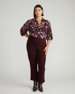 Moore Liquid Jersey Blouse - Rose Print In Black Cherry