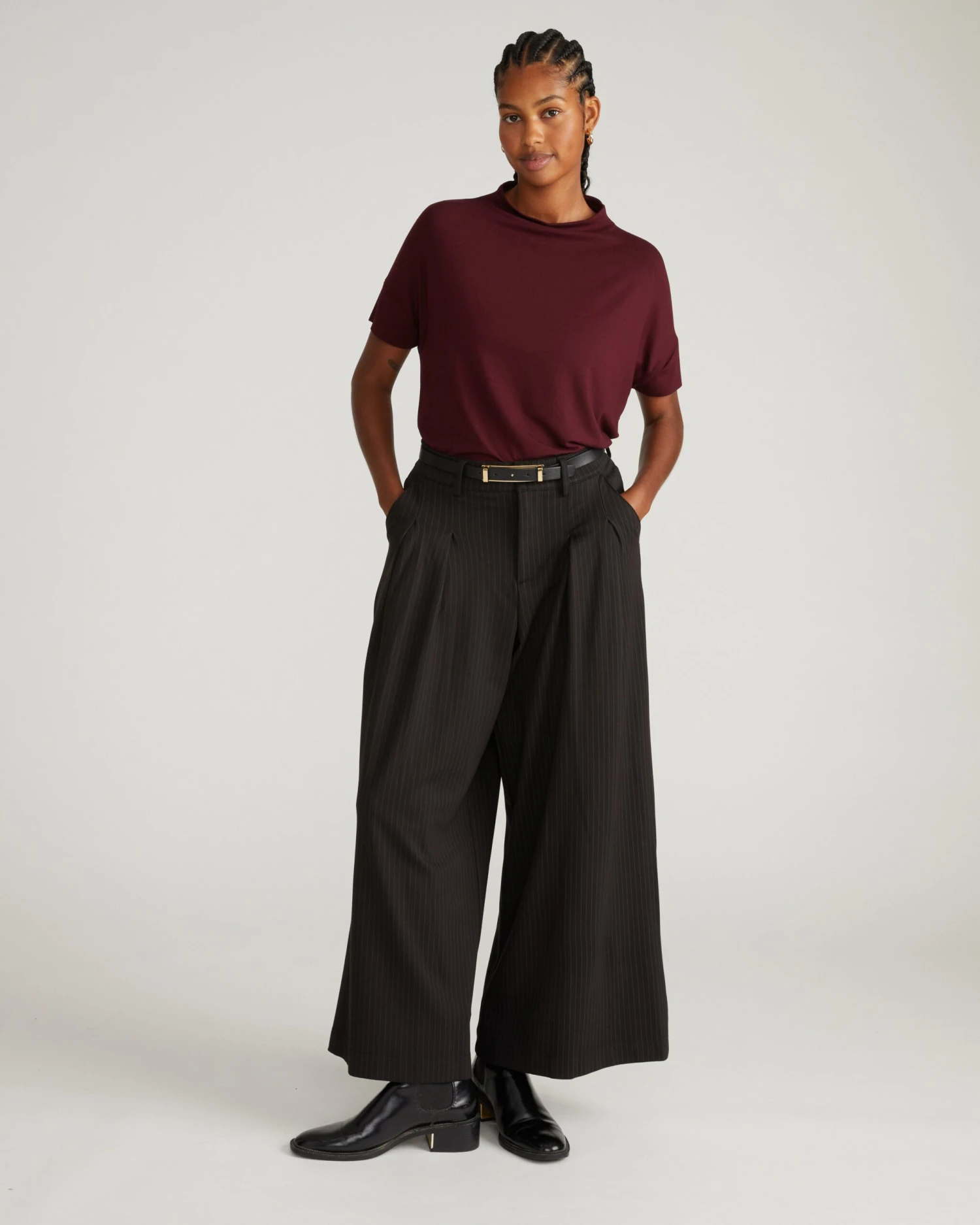 Mock Neck Liquid Jersey Top - Black Cherry Petra 4 Mock Neck Liquid Jersey Top - Black Cherry Petra - Image 2