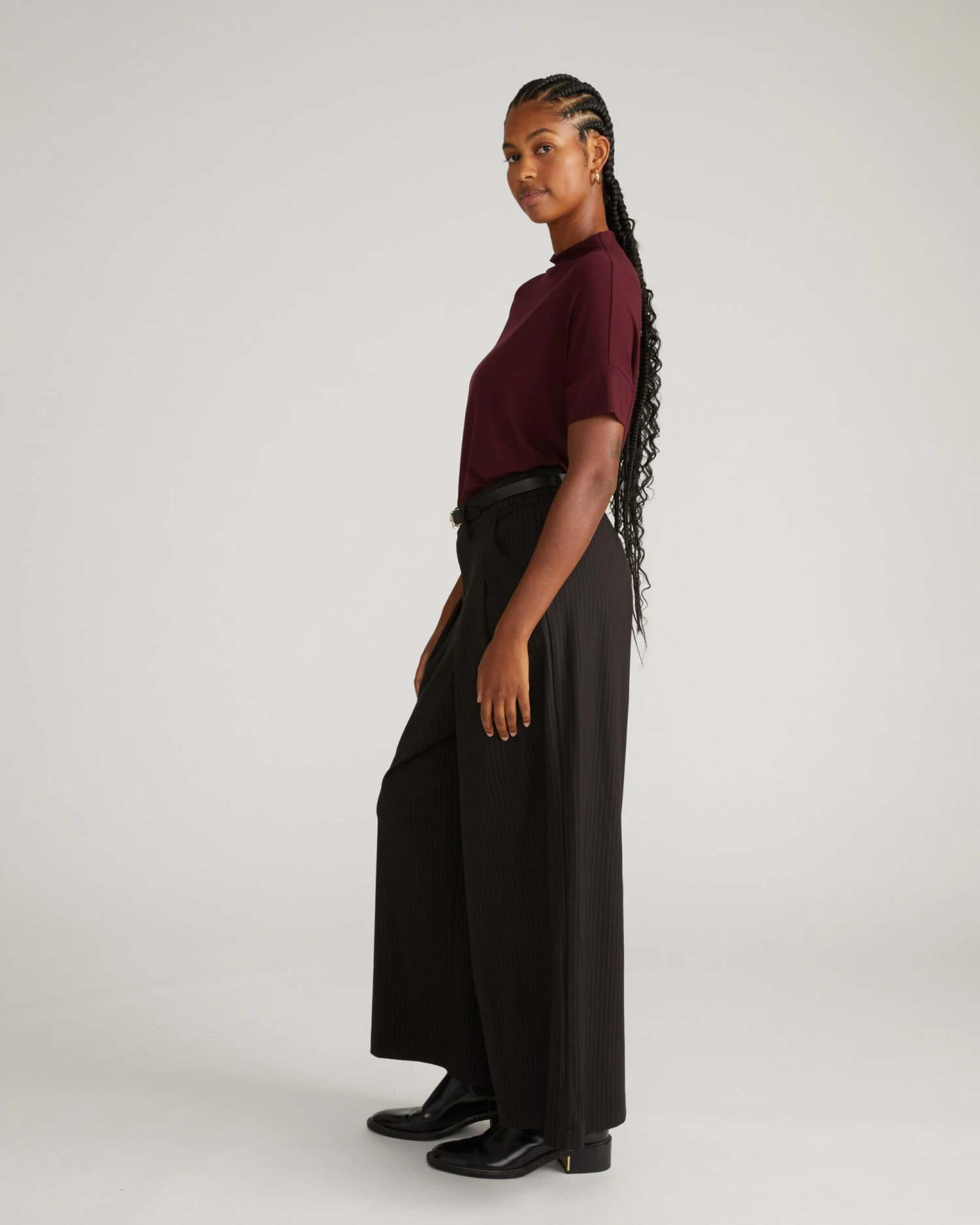 Mock Neck Liquid Jersey Top - Black Cherry Petra 5 Mock Neck Liquid Jersey Top - Black Cherry Petra - Image 3
