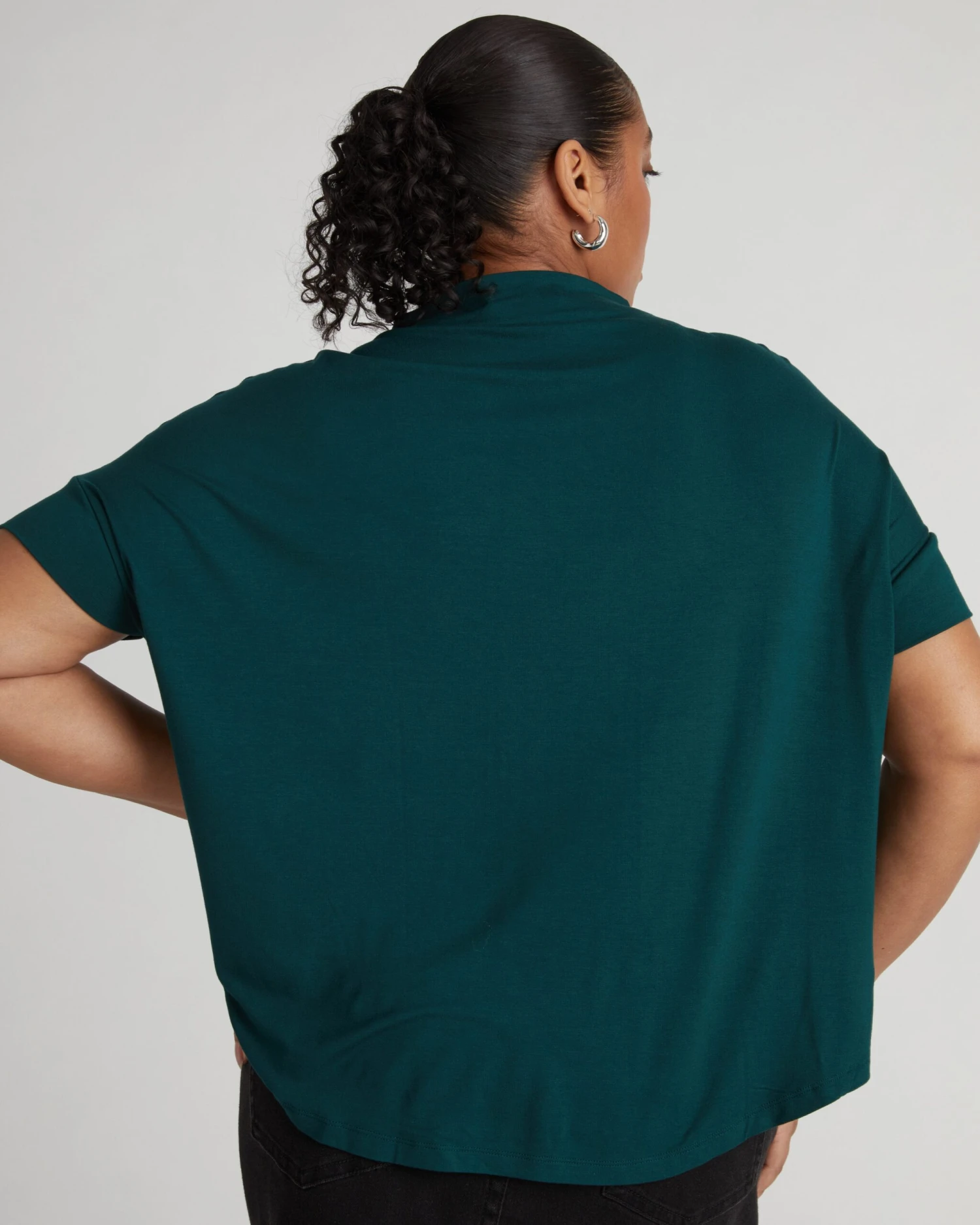 Forest Green Mock Neck Liquid Jersey Top - Petra Dolman Sleeve Blouse 5 Forest Green Mock Neck Liquid Jersey Top - Petra Dolman Sleeve Blouse - Image 3