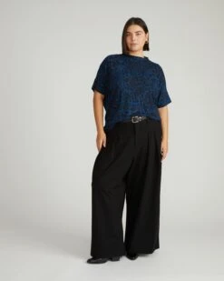 Petra Liquid Jersey Top - Deep Teal Animal Print -UNIVERSAL STANDARD USTO1794 932 Petra Top Nocturnal Animal Print in Teal 001 041