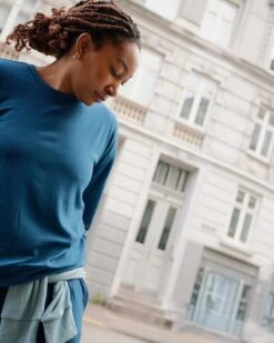 Women's TravelKnit Ribbed Sweatshirt - Comfortable Blue Teal Pullover