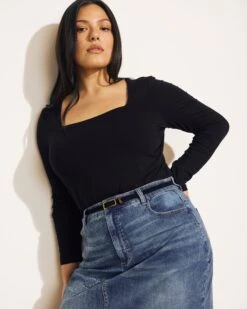 Agatha Square Neck Long Sleeve Liquid Jersey Top in Black -UNIVERSAL STANDARD USTO1858 001 3