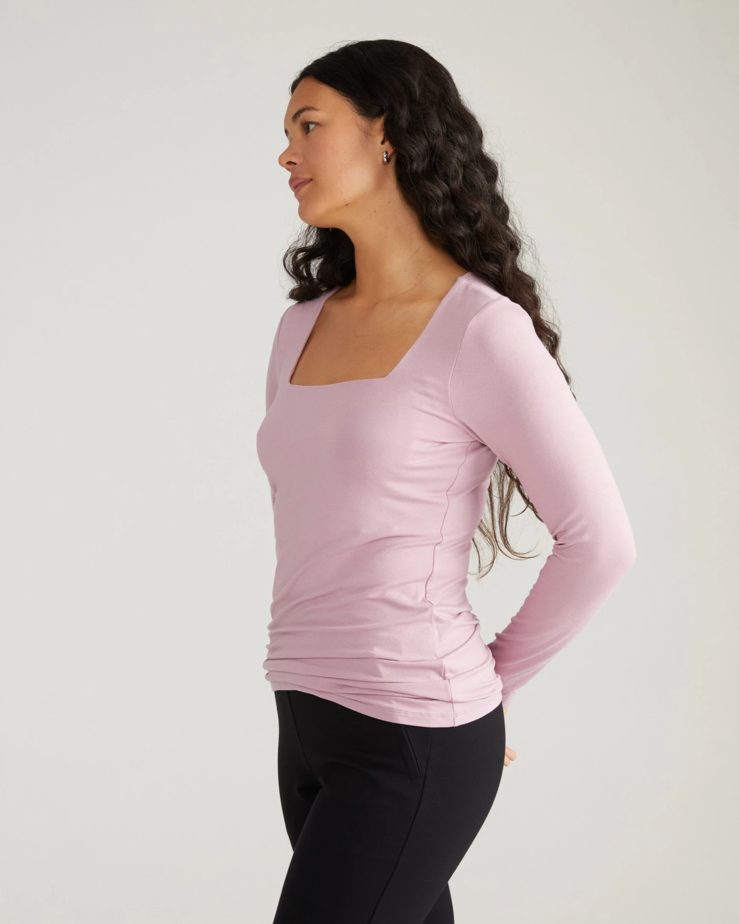 Square Neck Long Sleeve Liquid Jersey Top - Pale Mauve 5 Square Neck Long Sleeve Liquid Jersey Top - Pale Mauve - Image 3