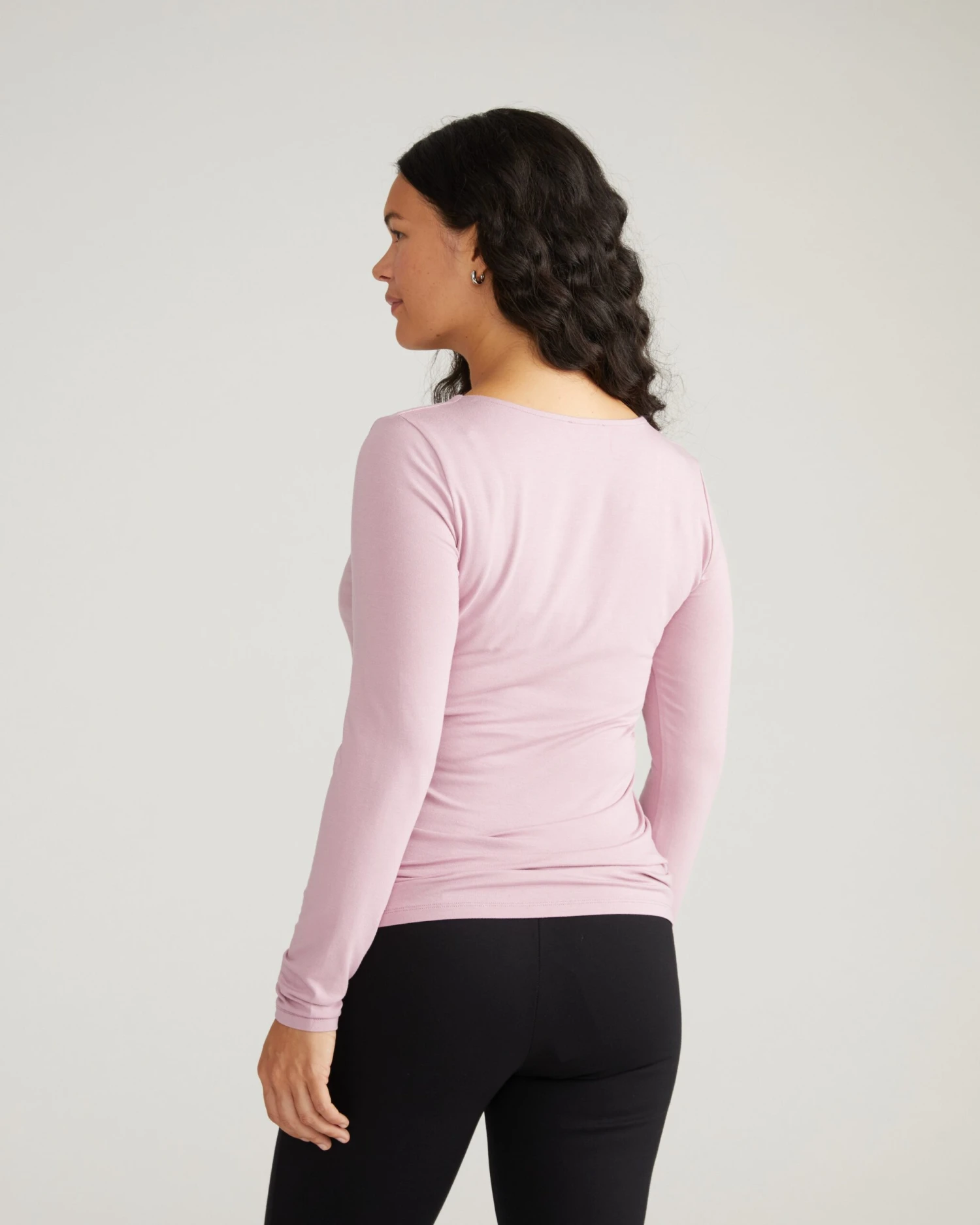 Square Neck Long Sleeve Liquid Jersey Top - Pale Mauve 4 Square Neck Long Sleeve Liquid Jersey Top - Pale Mauve - Image 2