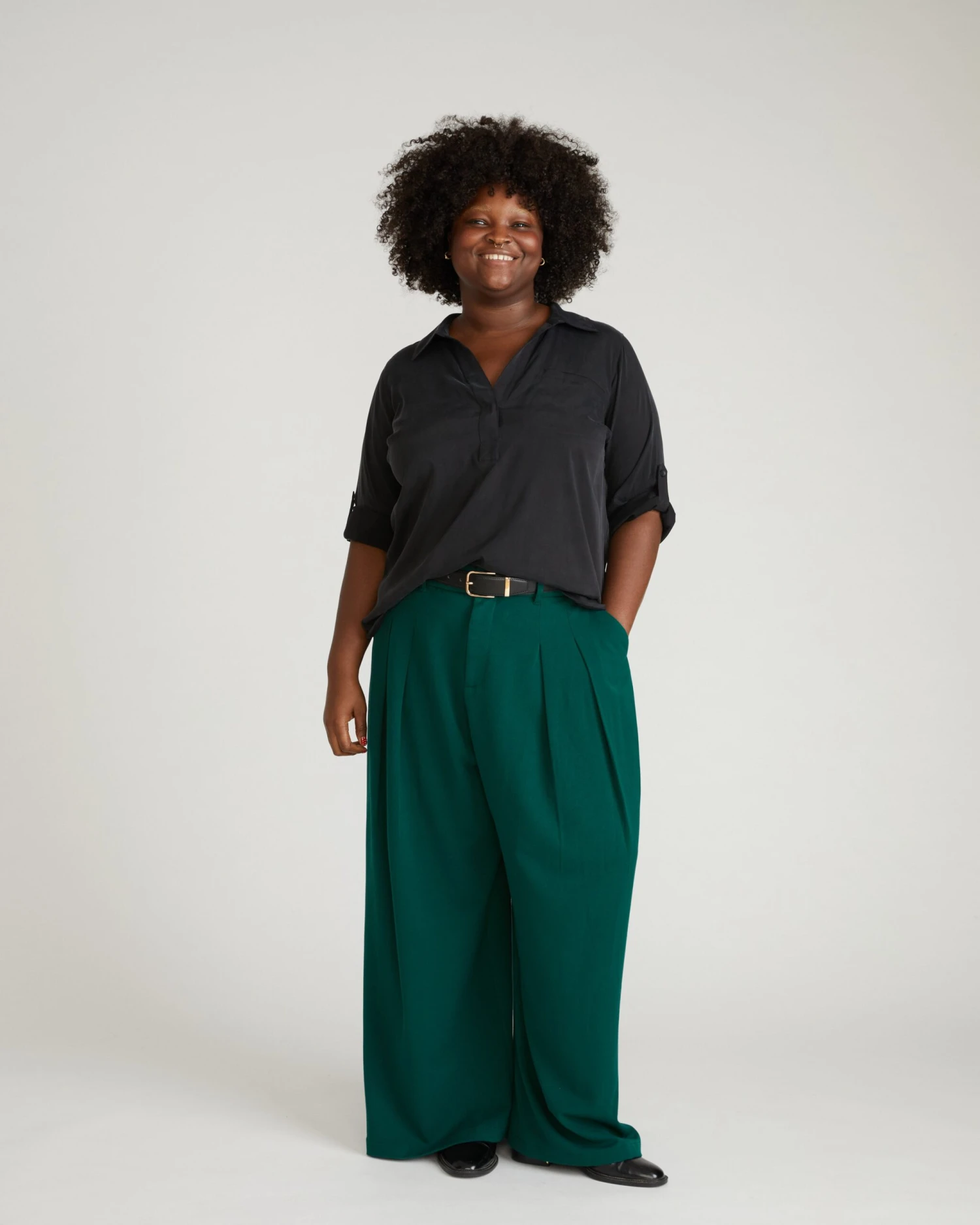 Women's Black Stretch Cupro Polo Shirt with Button Back Detail 3 Women's Black Stretch Cupro Polo Shirt with Button Back Detail