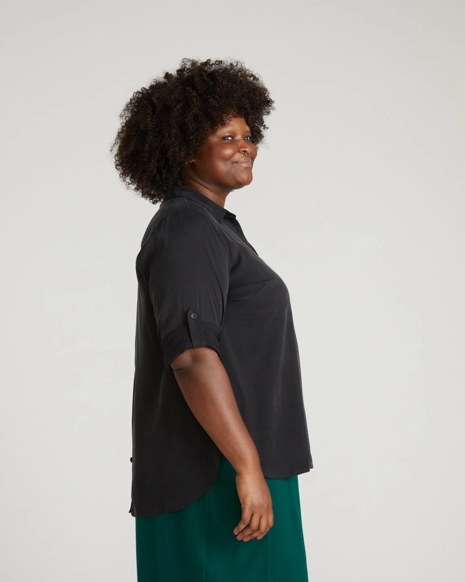 Women's Black Stretch Cupro Polo Shirt with Button Back Detail 4 Women's Black Stretch Cupro Polo Shirt with Button Back Detail - Image 2