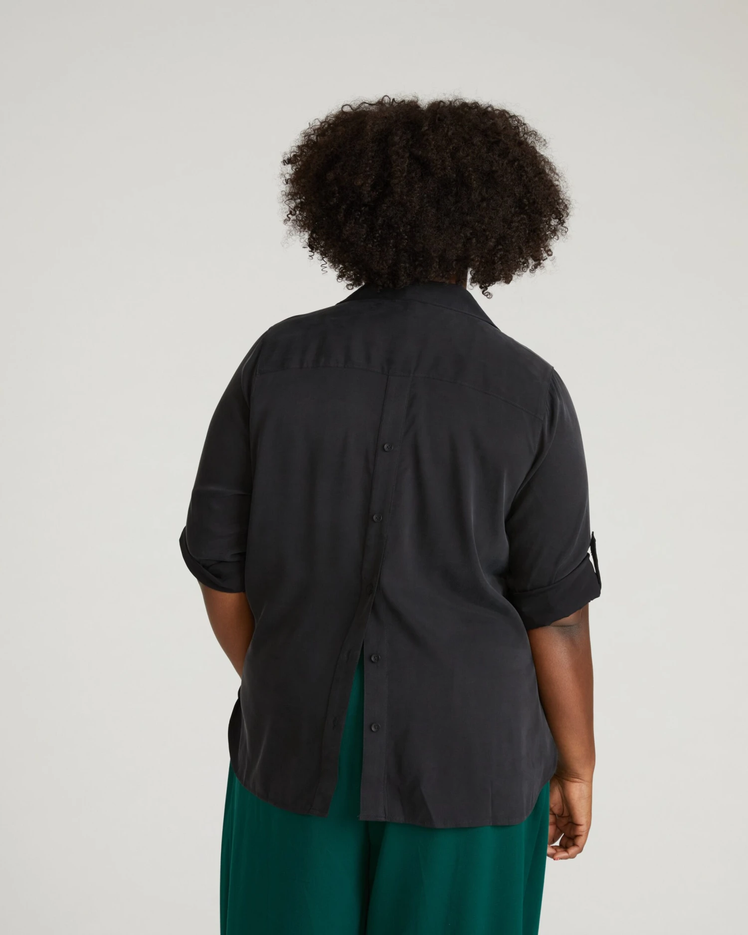 Women's Black Stretch Cupro Polo Shirt with Button Back Detail 5 Women's Black Stretch Cupro Polo Shirt with Button Back Detail - Image 3