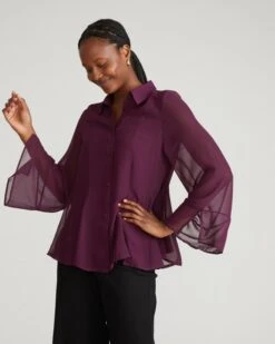 Chiffon Blouse - Gamay Elegant Lightweight Women's Top 16 Chiffon Blouse - Gamay Elegant Lightweight Women's Top -UNIVERSAL STANDARD USTO1913 825 Chiffon Blouse Shirt Gamay 001 055