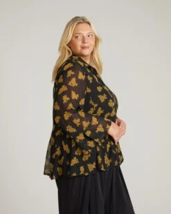 Evie Chiffon Blouse in Gold Heirloom Print - Elegant Women's Top -UNIVERSAL STANDARD USTO1913 922 Chiffon Blouse Shirt Gold Heirloom 002 124