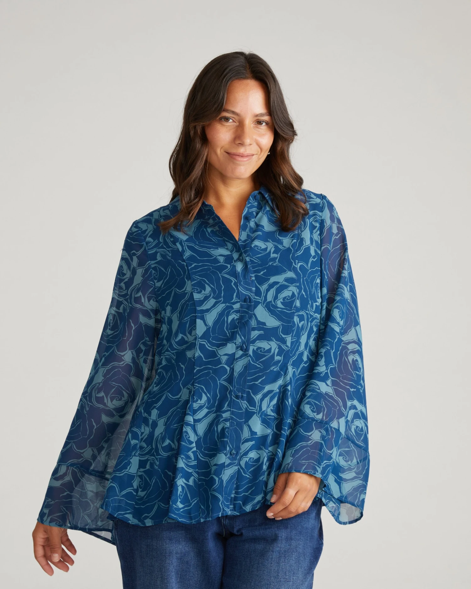 Rose Print Chiffon Blouse in Deep Teal - Elegant Floral Top 4 Rose Print Chiffon Blouse in Deep Teal - Elegant Floral Top - Image 2