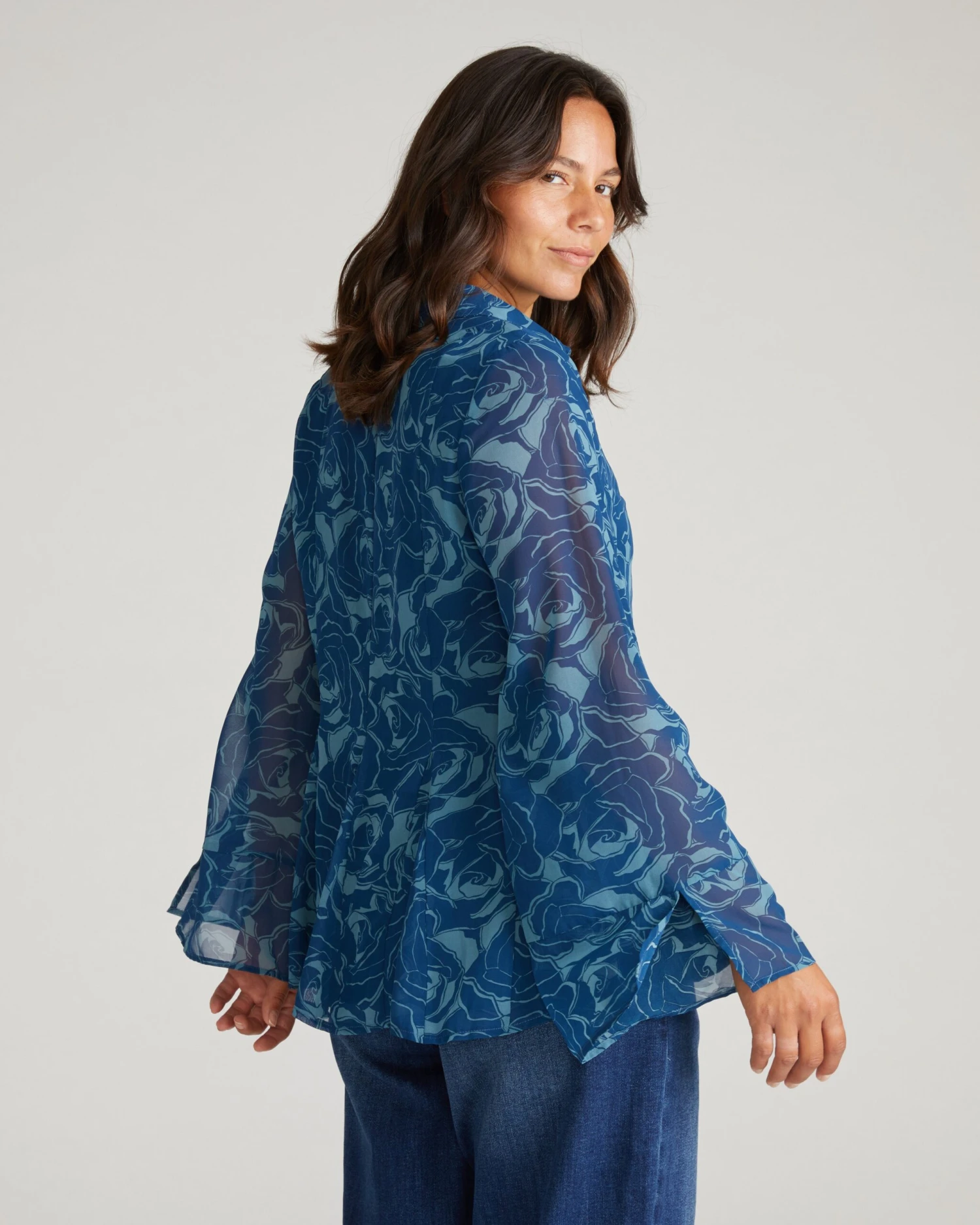 Rose Print Chiffon Blouse in Deep Teal - Elegant Floral Top 7 Rose Print Chiffon Blouse in Deep Teal - Elegant Floral Top - Image 5
