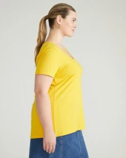 Yellow Scoop Neck Tee - Premium Stretch Cotton Slim Fit Basic Top -UNIVERSAL STANDARD USTO1921 027Cool TeeYellow 002 004