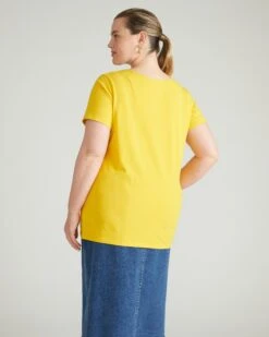 Yellow Scoop Neck Tee - Premium Stretch Cotton Slim Fit Basic Top -UNIVERSAL STANDARD USTO1921 027Cool TeeYellow 003 004