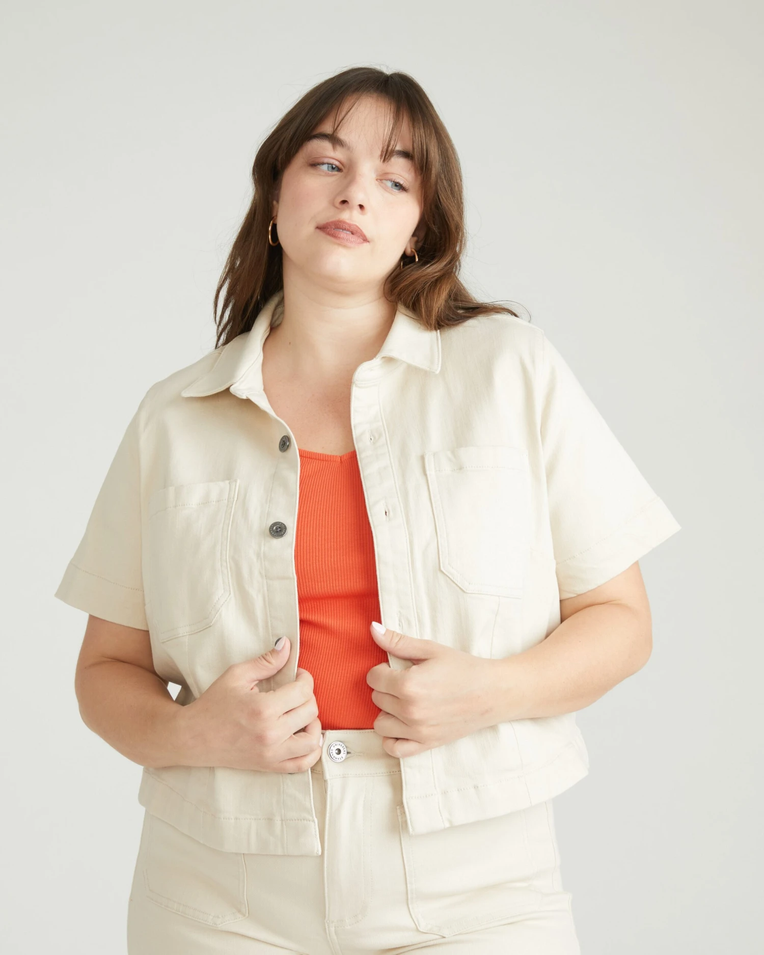 Flynn Short Sleeve Denim Shacket - Ecru 7 Flynn Short Sleeve Denim Shacket - Ecru - Image 5