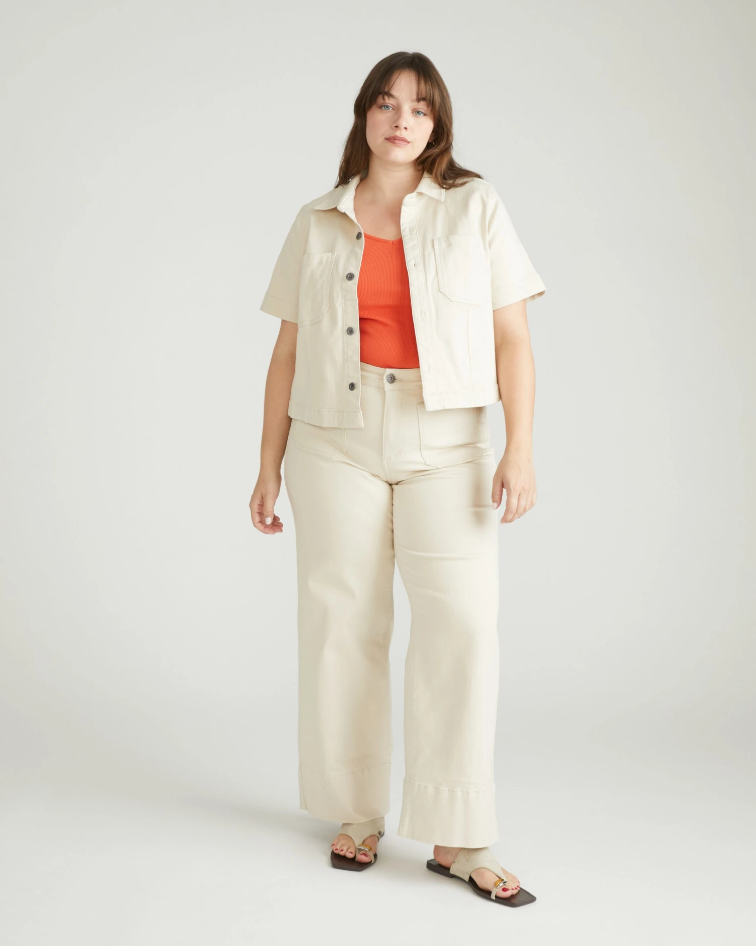 Flynn Short Sleeve Denim Shacket - Ecru 8 Flynn Short Sleeve Denim Shacket - Ecru - Image 6