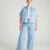 Flynn Short Sleeve Denim Shacket - Clear Sky Blue -UNIVERSAL STANDARD USTO1938 715Denim Cropped Shacket in Overdyed DenimPale Blue 002 001