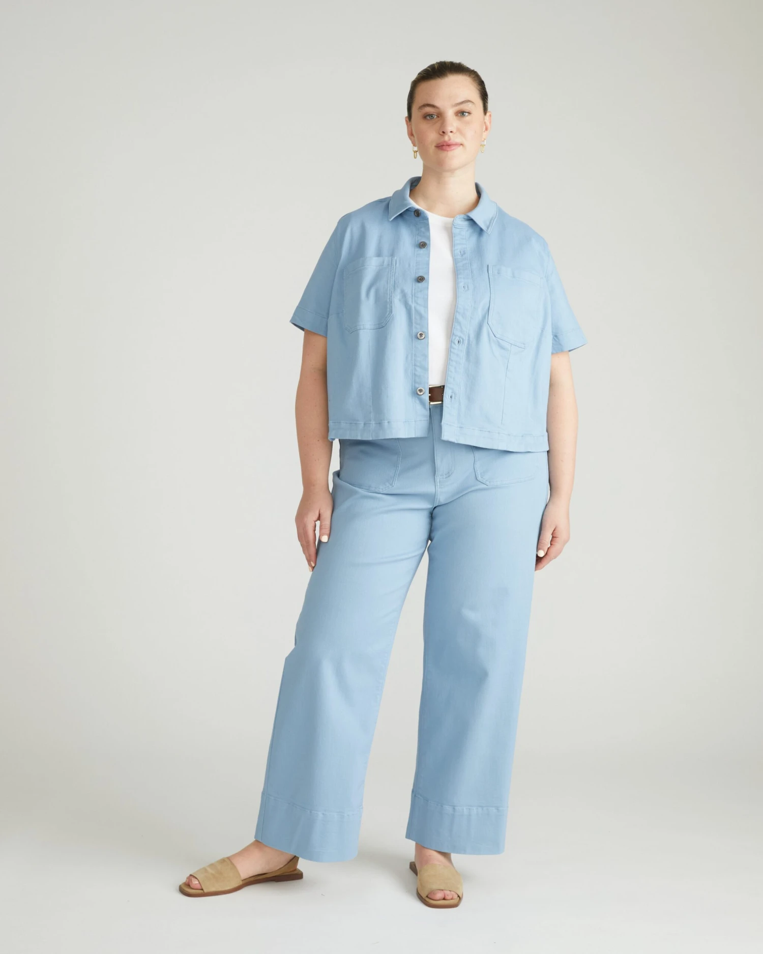 Flynn Short Sleeve Denim Shacket - Clear Sky Blue 3 Flynn Short Sleeve Denim Shacket - Clear Sky Blue