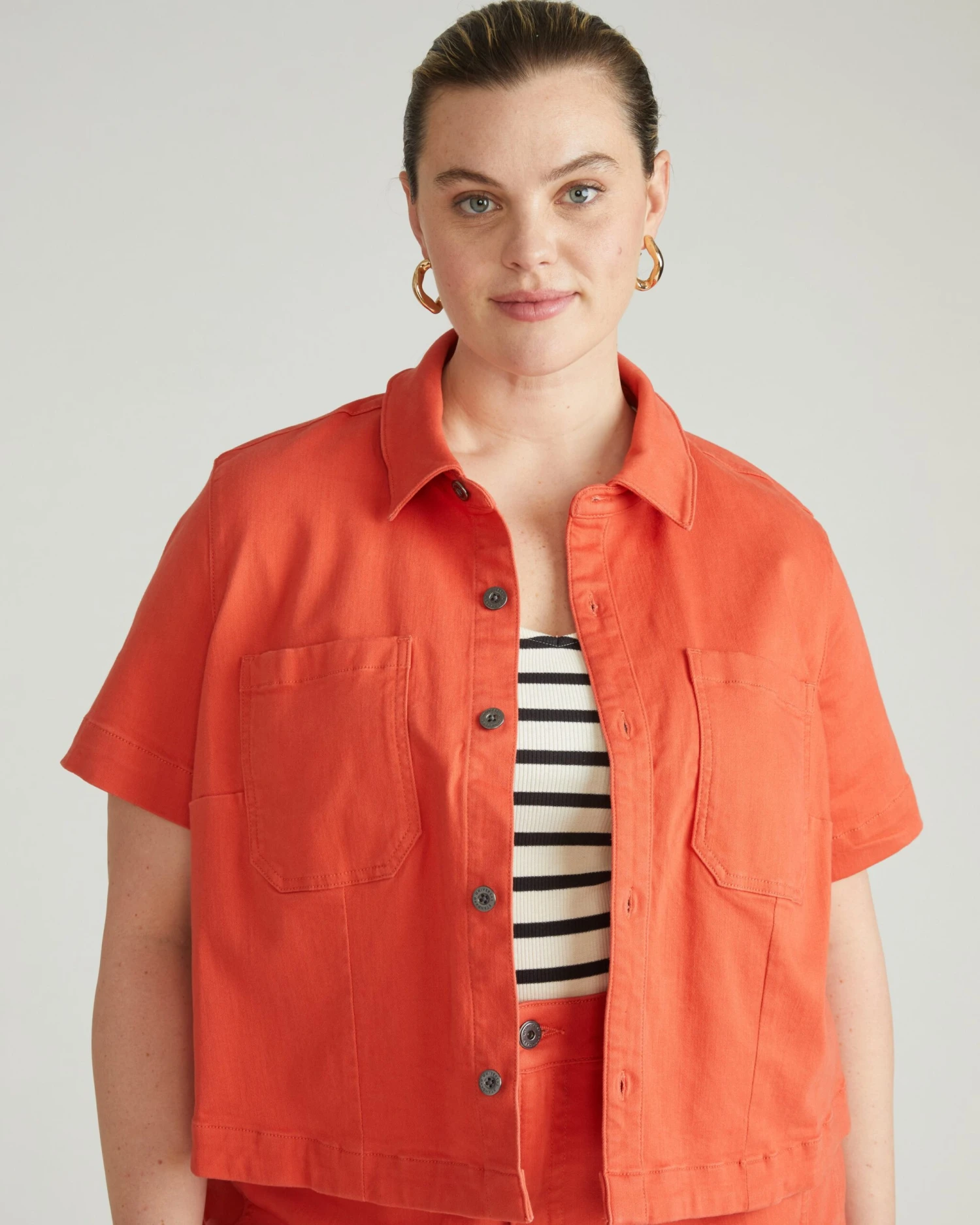 Flynn Short Sleeve Denim Shacket - Coral Reef 3 Flynn Short Sleeve Denim Shacket - Coral Reef