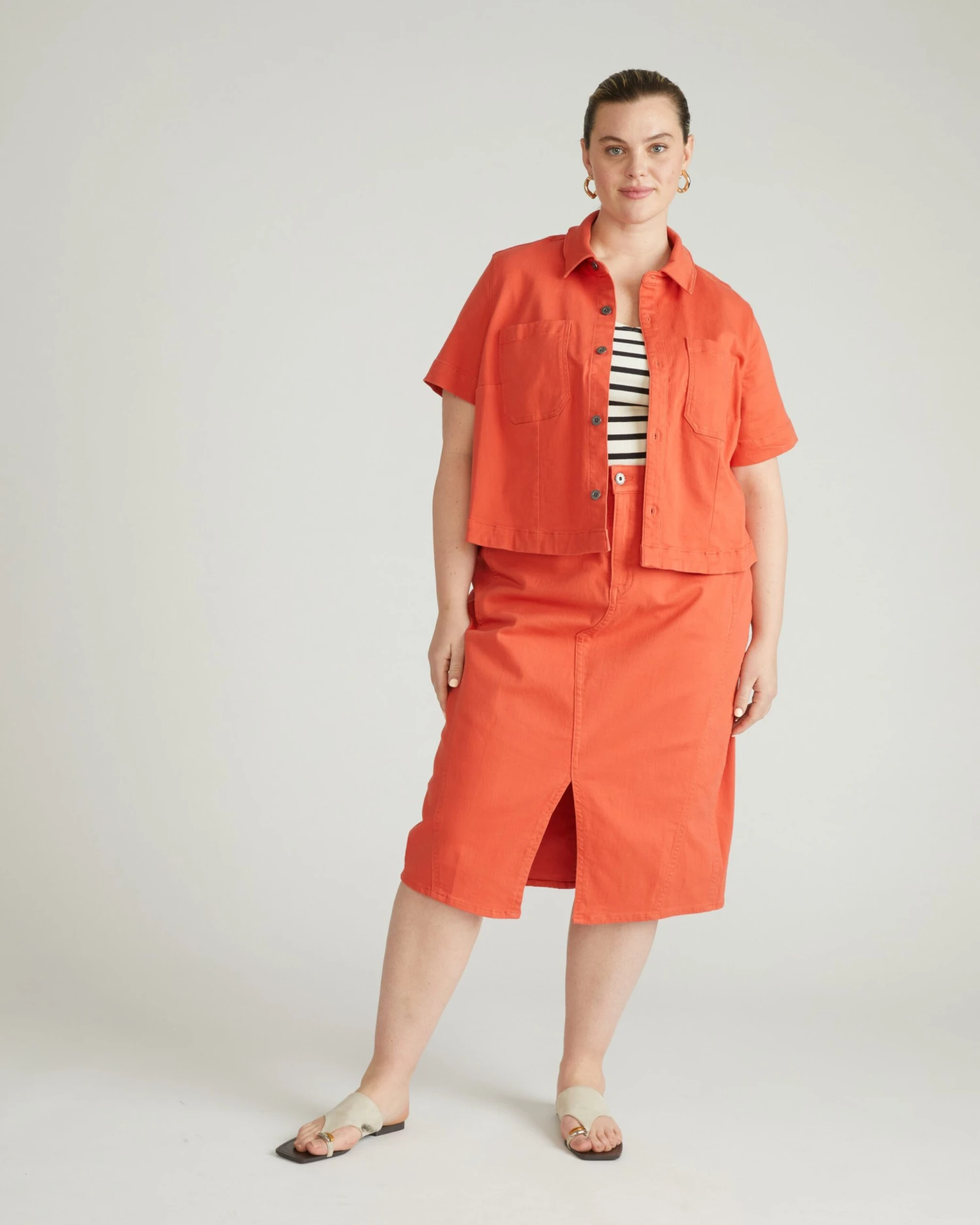 Flynn Short Sleeve Denim Shacket - Coral Reef 4 Flynn Short Sleeve Denim Shacket - Coral Reef - Image 2