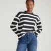 Relaxed Long Sleeve Striped Tee in Black/White with Aqua Edge 1 Relaxed Long Sleeve Striped Tee in Black/White with Aqua Edge -UNIVERSAL STANDARD USTO2030 933 Drop Shoulder Long Sleeve Tee In Geneva Jersey Black White Aqua Wide Stripe 001 006