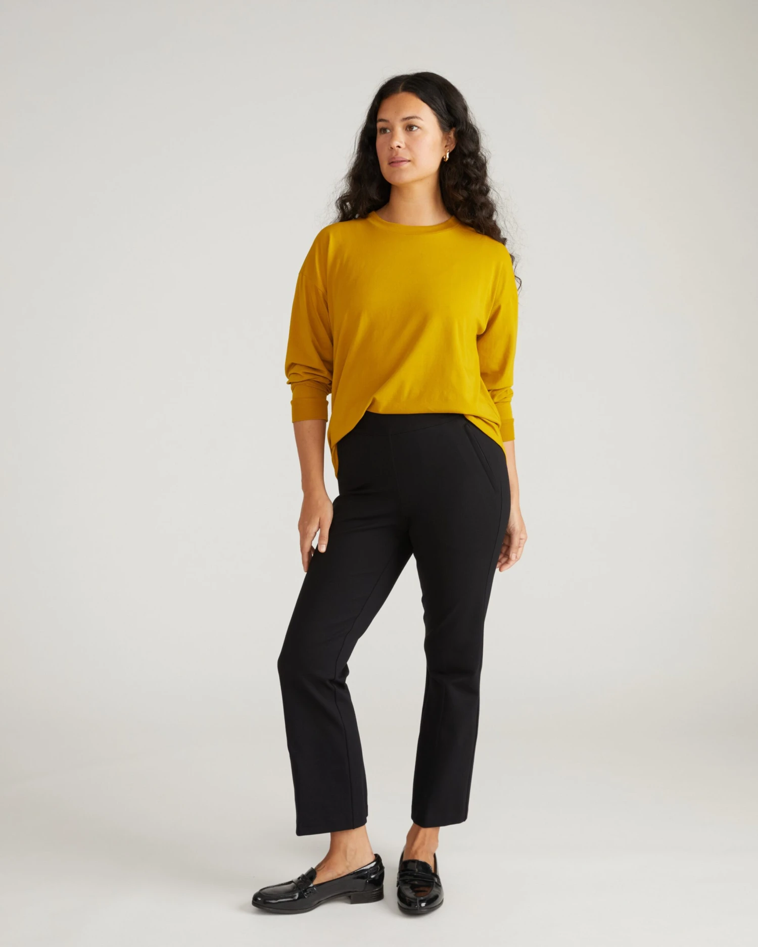 Premium Mustard Long Sleeve Relaxed Tee - Peruvian Cotton Blend
