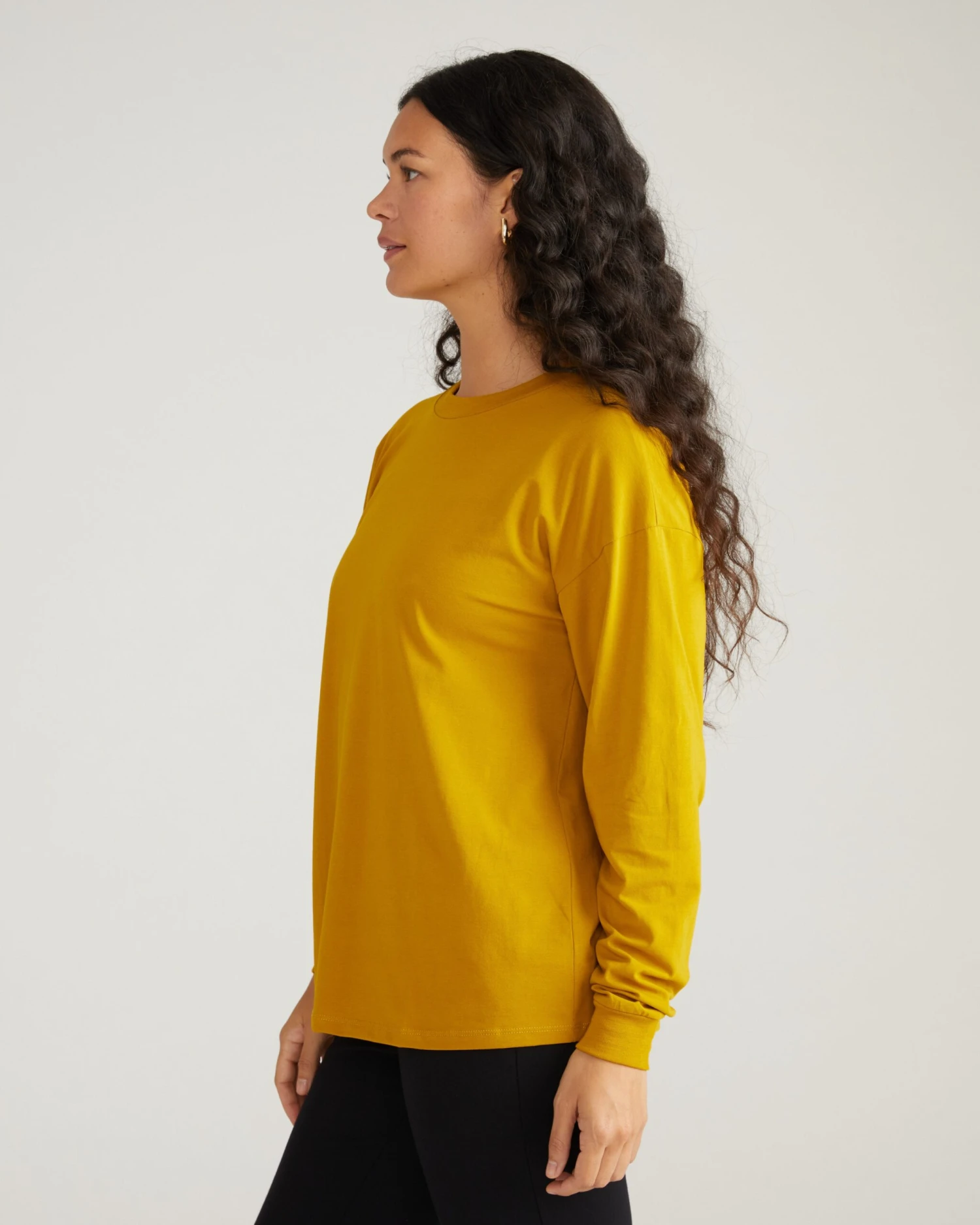 Premium Mustard Long Sleeve Relaxed Tee - Peruvian Cotton Blend - Image 3