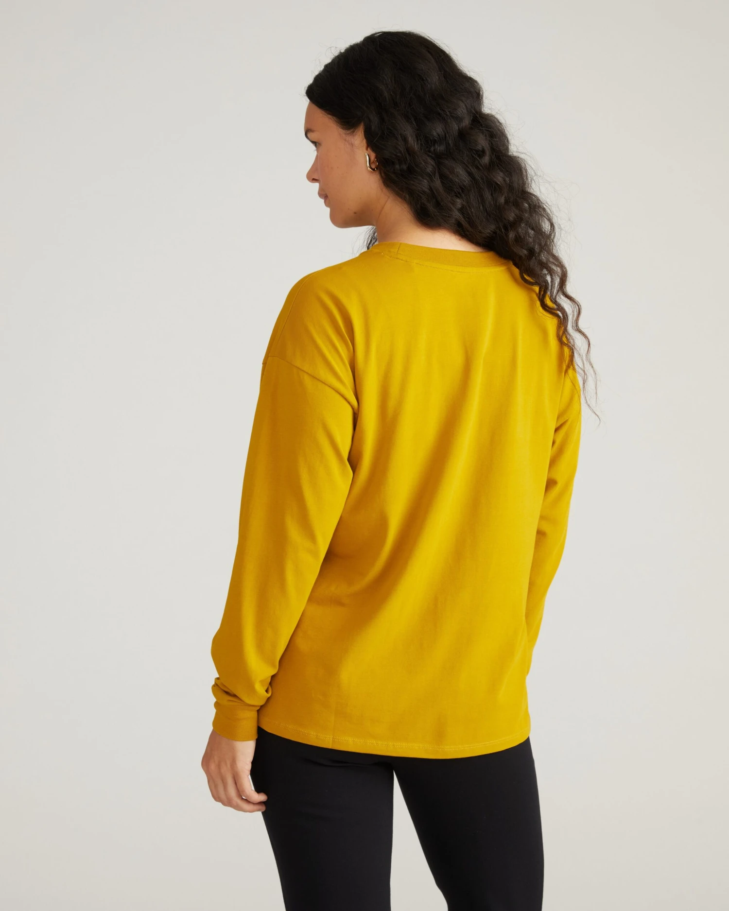 Premium Mustard Long Sleeve Relaxed Tee - Peruvian Cotton Blend - Image 4